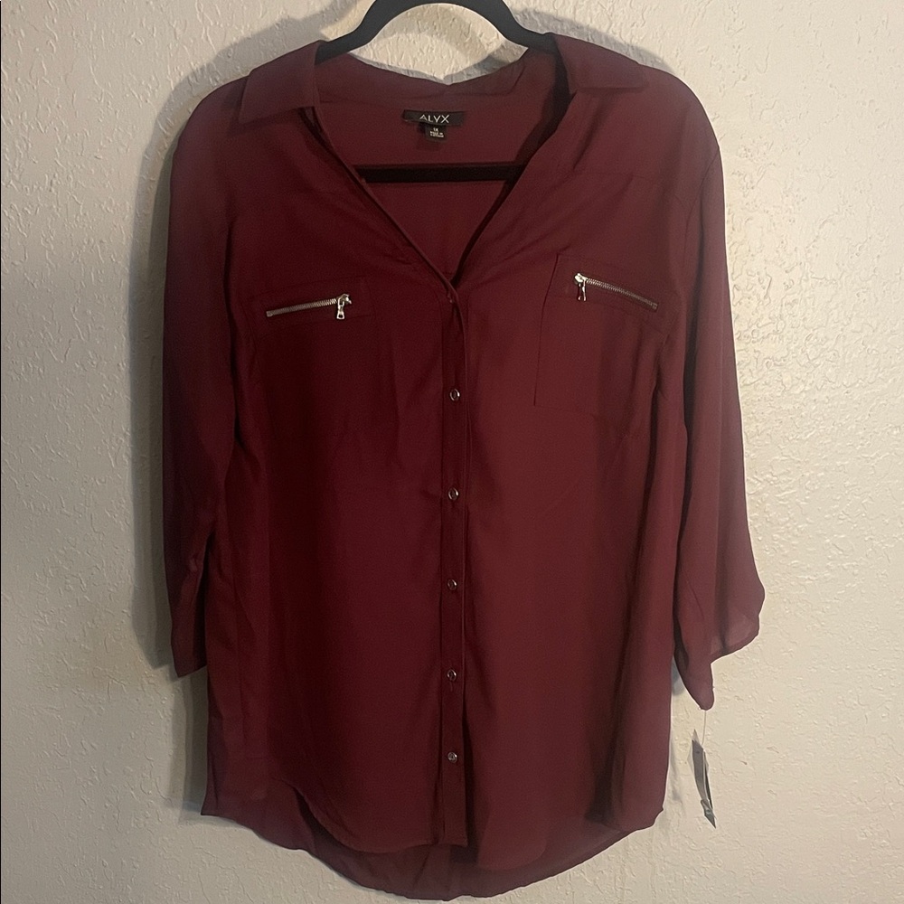 Alyx Burgundy Button Down Shirt with Zipper Accents